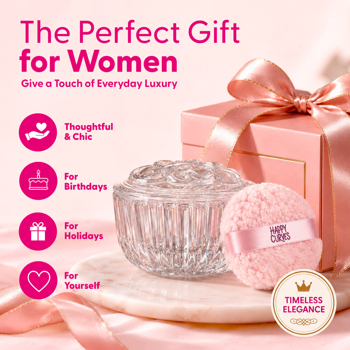Comfort Powder Puff & Glass Vanity Jar