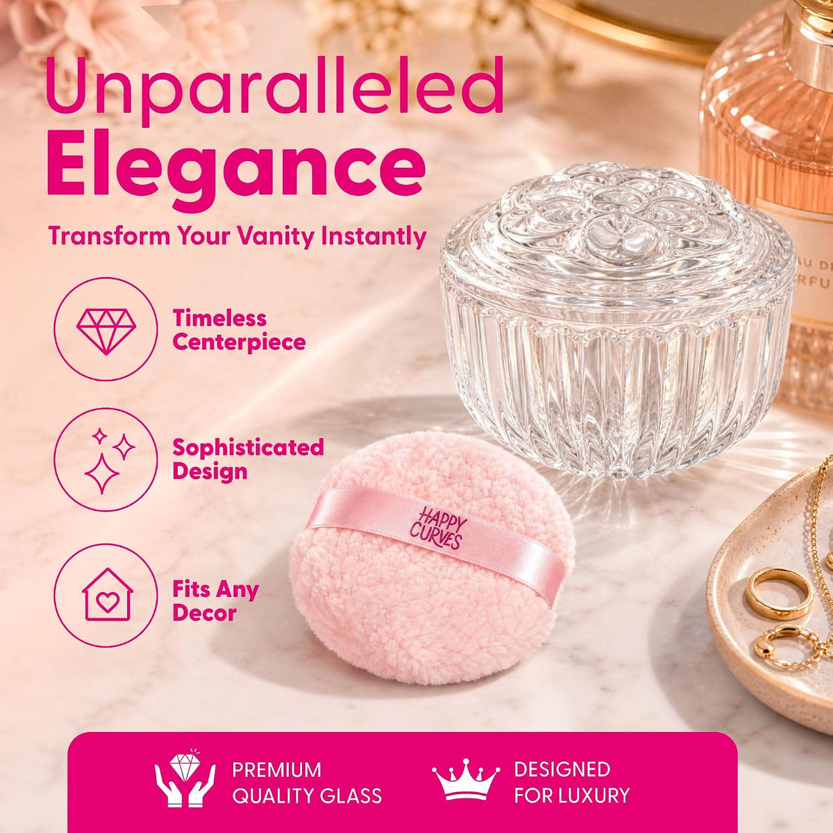 Comfort Powder & Comfort Powder Puff & Glass Vanity Jar