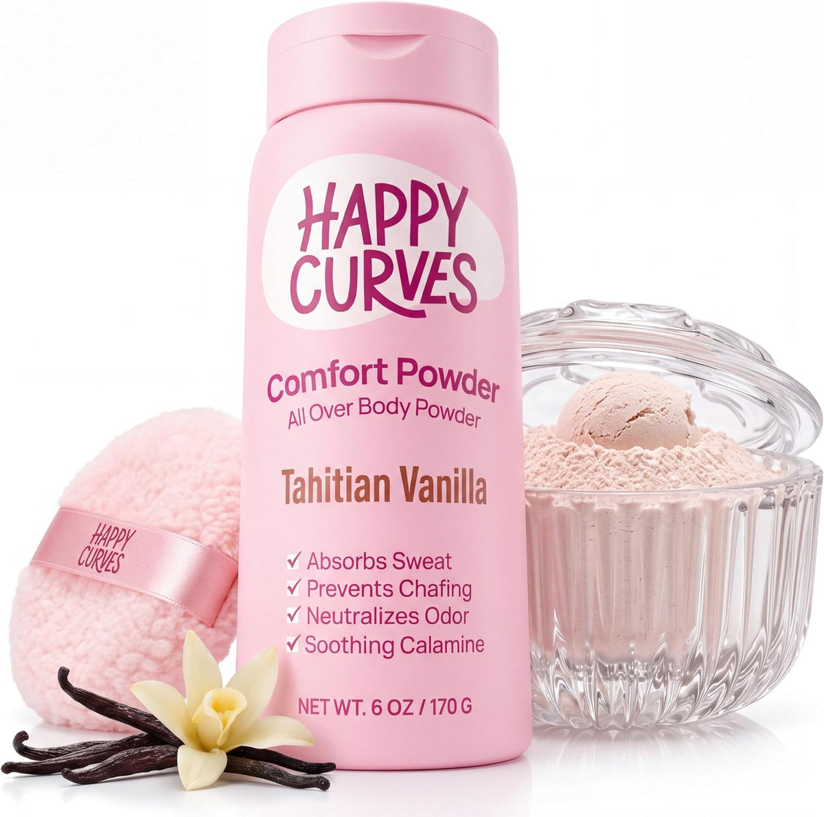 Comfort Powder & Comfort Powder Puff & Glass Vanity Jar