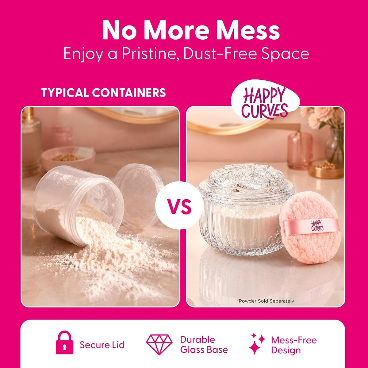 Comfort Powder & Comfort Powder Puff & Glass Vanity Jar