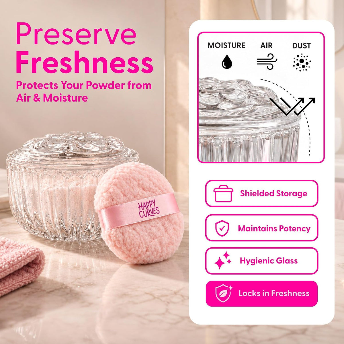 Comfort Powder & Comfort Powder Puff & Glass Vanity Jar