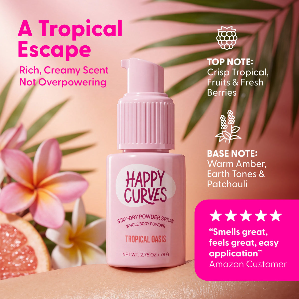 Happy Curves Tropical Oasis Stay-Dry Powder Spray scent notes